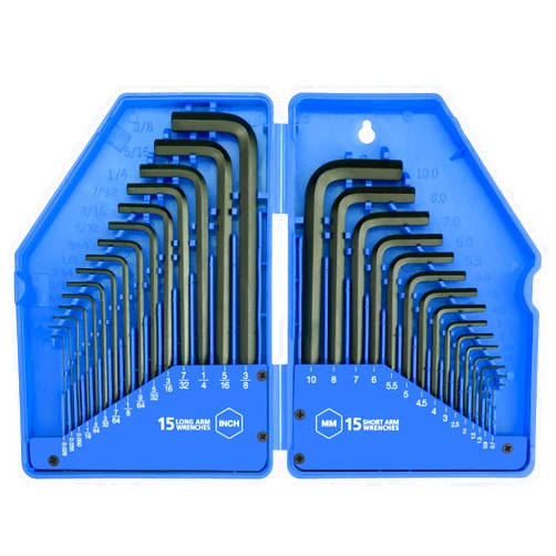 EFFICERE 31-Piece Premium Hex Key Allen Wrench Set with Storage Case, SAE and Metric Assortment | L Shape, Chrome Vanadium Steel, Precise and Chamfered Tips | SAE 0.028 inch - 3/8 inch | Metric 0.7mm - 10 mm