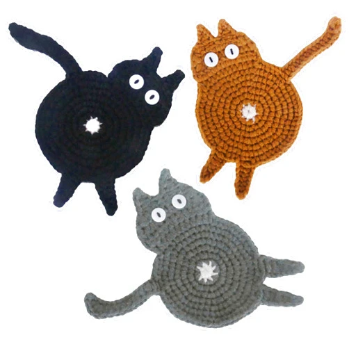 Osvela Drink Coasters, 3PCS Cat Coaster Cotton Woven Absorbent Coaster Set for Home Decor Tabletop for Cat Lovers