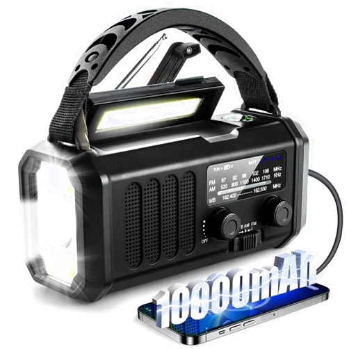 TFTDOUP 10000mAh Emergency Weather Radio,Portable FM/AM/NOAA Battery Powered Survival Radios&Power Bank,Solar/Hand Crank/Type-C Charger,Flashlight,Reading Lamp,Compass,SOS Alert,Outdoor Camping&Power Outages