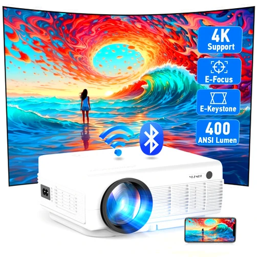 YEZMEK Projector with WiFi and Bluetooth [Electric Focus & Keystone] 4K Supported, Native 1080P 16000 Lux 5G Mini Portable Outdoor Movie Projector Compatible with TV Stick, Smartphone, Laptop, HDMI, USB