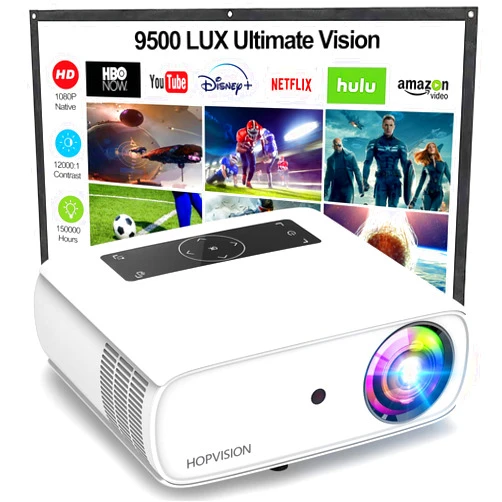 HOPVISION Native 1080P Projector Full HD, 15000Lux Movie Projector with 150000 Hours LED Lamp Life, Support 4K 350