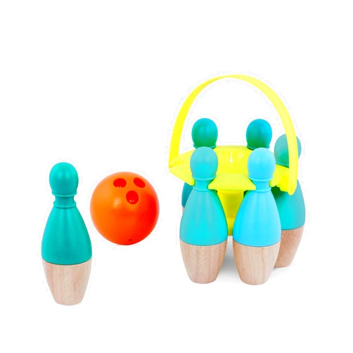 B. Toys Kids Bowling Set - 6 Pin & Ball - Wooden Pins & Carry Caddy - Family Activities & Games - 2 Years +