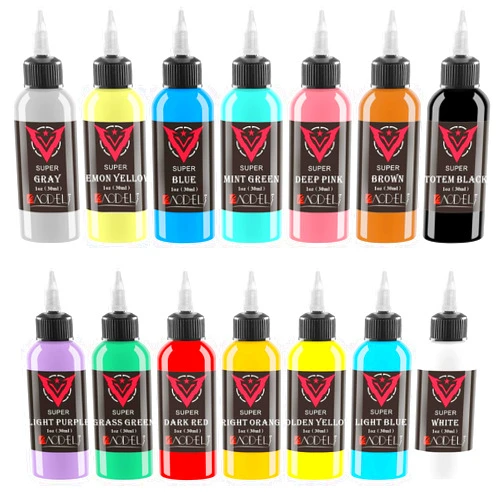 AYCOS 14 Colors 1 oz Tattoo Ink Tattoo Ink Set Color Ink- with Microknife Paint and UV Tattoo Ink - Tattoo Supplies - for Body Tattooing and Art Painting