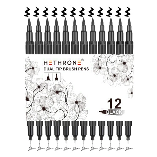 Hethrone Black Markers for Drawing - Marker Pens Brush Pens for Artists Felt Tip Pens Calligraphy Pens 12 Pack