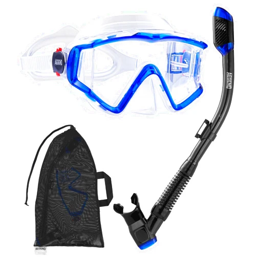 Aegend Snorkeling Gear for Adults, Dry Snorkel Set Panoramic View Enhanced Anti-Leak and Anti-Fog Technology, Adjustable Strap for Snorkeling Scuba Diving Swimming with Mesh Bag