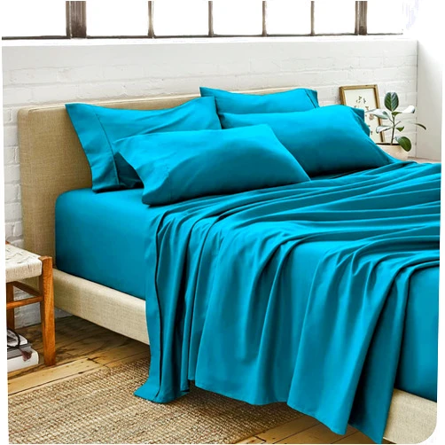 Restura Queen Sheet Set 1000 Thread Count - 6 Piece Egyptian Cotton Teal Blue Bed Sheets Soft 16 Inches Deep Easy Fit Breathable Wrinkle Free Comfy Queen Bedding Sheets