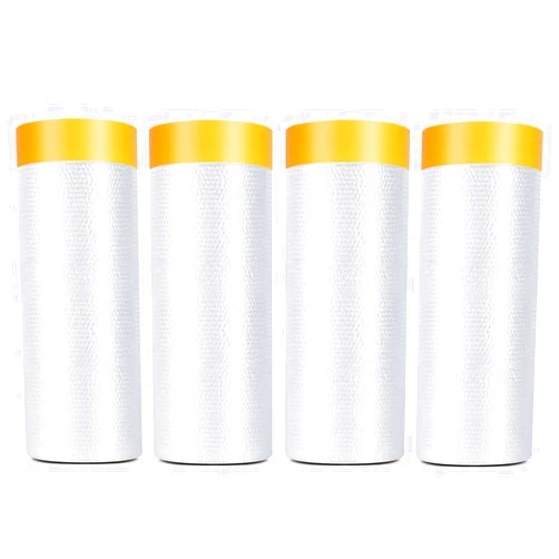 YOUMEIYUAN Painters Plastic With Tape, Pre-Taped Masking Film, 4 Rolls Automotive Best Tape and Drape, Paint Adhesive Protective Film Roll for Covering Skirting, Frames, Cars and Auto Body (5 X 65-Feet)