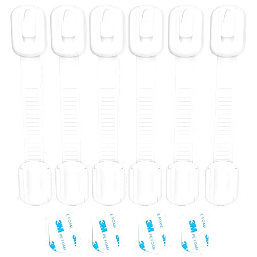 Kodobo Baby Safety Locks - Child Proof Adjustable Latches for Cupboard Doors and Drawers Dresser Doors Closet Toilet Seat Oven Refrigerator Appliances,6 Pack,Free 4 Extra 3M Adhesive Pads (White)