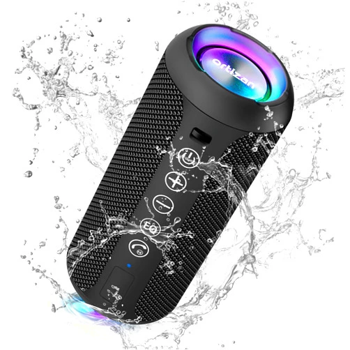 Ortizan Portable Bluetooth Speaker: IPX7 Waterproof, 24W Loud Sound, Deep Bass, Bluetooth 5.3, LED Lights, Wireless Stereo Pairing, 30H Playtime, for Home/Outdoor/Party/Beach, Birthday Gift (Black)