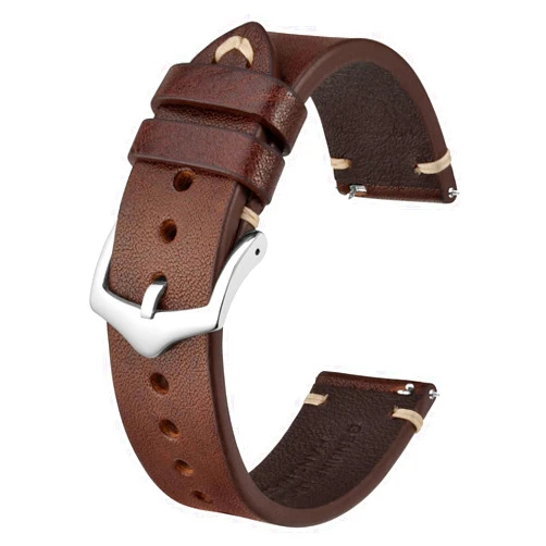 BISONSTRAP Men's Watch Bands, Hand-Stitched Leather Watch Straps, Quick Release, 18mm 19mm 20mm 21mm 22mm