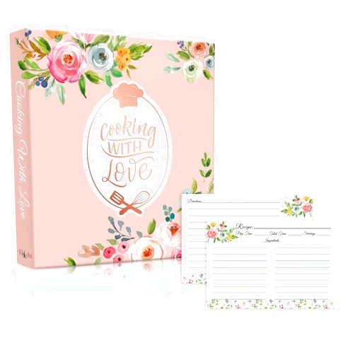 LuBudingJoy Recipe Binder 8.5x11 3 Ring, Blank Recipe Book to Write in Your Own Recipes, Family Recipe Binder with Plastic Sleeves, 4x6 recipe cards Binder Kit to make your own cookbook (Floral)