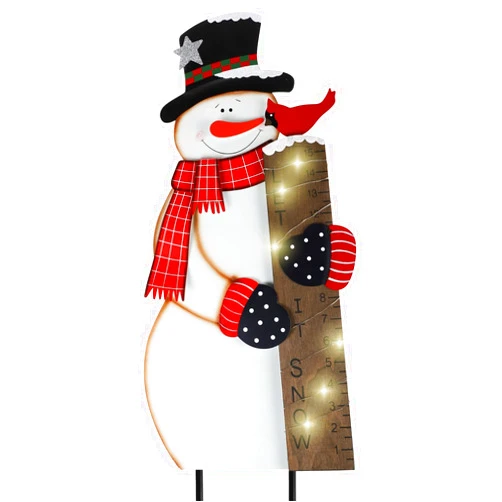 MorTime Snowman Snow Gauge Garden Stake, Christmas Metal Snow Measuring Stick Outdoor Yard Decoration