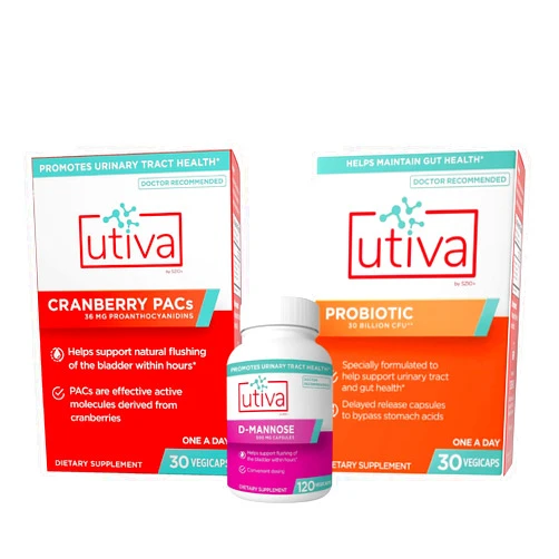 Szio+ 10% Bundle Utiva Cranberry PACs 30 Vegi Capsules + Utiva D-Mannose 500mg 120 Capsules + Utiva Probiotic 30 Delayed Release Vegi Capsules