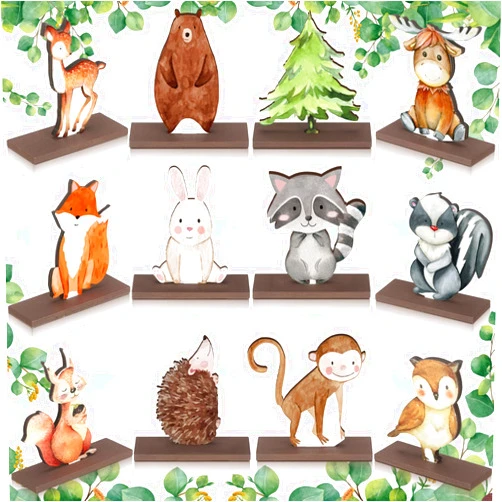 Yaomiao 12 Pcs Woodland Animals Wood Table Centerpieces Woodland Creatures Table Decorations Forest Animals Cutout Shapes Creatures Table Topper for Woodland Camping Baby Shower Decorations