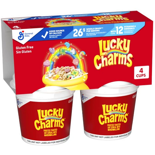 Lucky Charms Gluten Free Cereal with Marshmallows, Kids Breakfast Cereal, Made with Whole Grain, 4 Cereal Cups, 6.8 oz