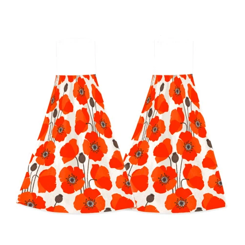 CIAIDU Poppy Vintage Hand Towels Hanging Kitchen Towels 2 PCS Dish Towel Fast Drying Hanging Tie Towels for Bathroom Home 12x17 Inch