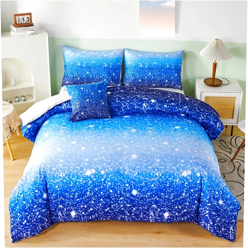 RYNGHIPY 6Pcs Gradient Aqua Blue Navy Ombre Comforter Sets with Sheets Pillowcases, Twin Size Sparkle Glitter Design Comforter Bedding Collections for Kids Boys and Girls