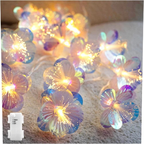 YOLIGHT Fiber Optic Flower String Lights Battery Operated with Timer, 6.5ft 10 LED Flower Garland Lights Firework Fairy Lights for Room Table Wedding Christmas Spring Decor (Warm White)
