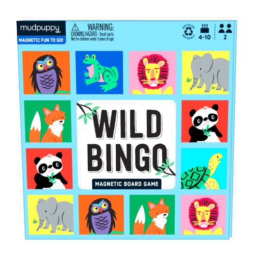 Mudpuppy Wild Bingo – Animal Version of Travel-Friendly Magnetic Board Game with Adorable Illustrations of Animals for Children Ages 4 to 10, 2 Players