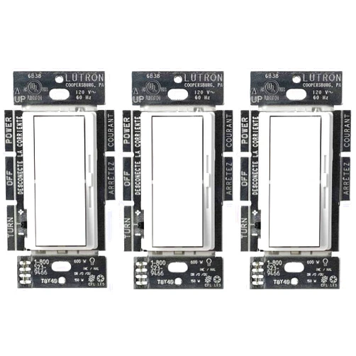 Lutron Diva LED+ Dimmer Switch for Dimmable LED, Halogen and Incandescent Bulbs, 150 Watt, Single-Pole or 3-Way, DVCL-153P-WH-3-A, White, 3 Pack