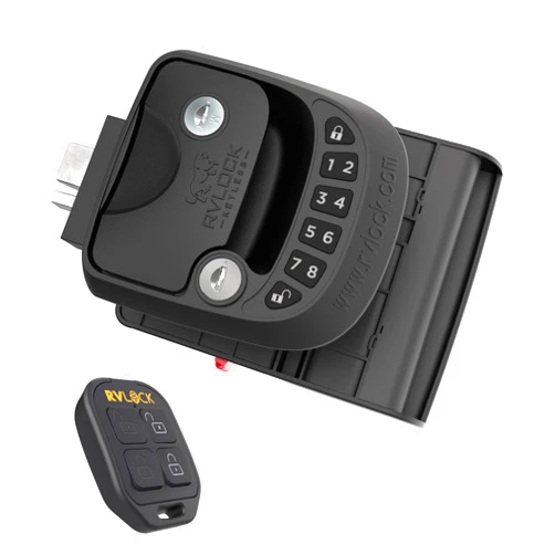 RVLOCK Compact RV Door Lock Replacement with Keyless Entry and Remote, Secure Low Profile RV Door Latch, Perfect Camper Door Lock for a Majority of RVs, Patented Security Technology