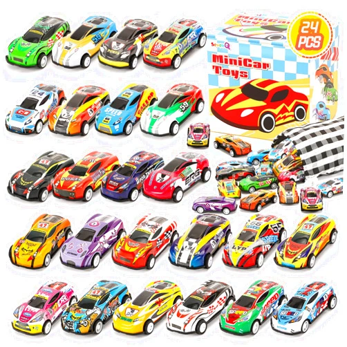 SevenQ Toy Cars for Kids, 24Pcs Race Cars Pull Back Cars Playsets with Storage Bags,Party Favors Kids Prizes Fillers Bulk Gifts for Boys and Girls Car Game Treasure Chest