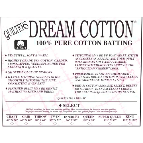 Quilter's Dream Cotton Batting Quilters Dream Natural Cotton Batting Select Loft - Crib