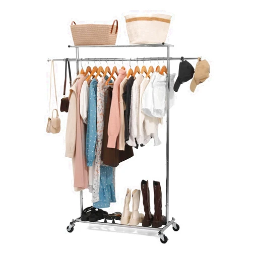 HOUSE AGAIN Clothes Rack on Wheels with Extra Top Storage Shelf, LARGE Rolling Garment Rack for Hanging Clothes, Heavy-duty Metal Clothing Rack Organizer for Bedroom, Living Room -Silver