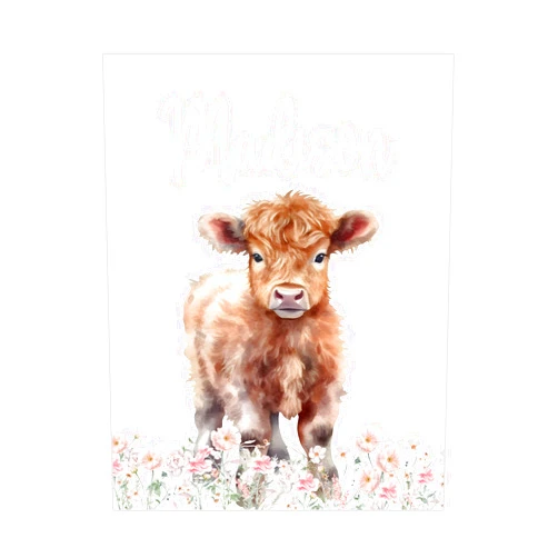 Pixie Paper Personalized Watercolor Highland Cow Farmhouse Pink Wildflower Baby Girl Nursery Decor Unframed Print