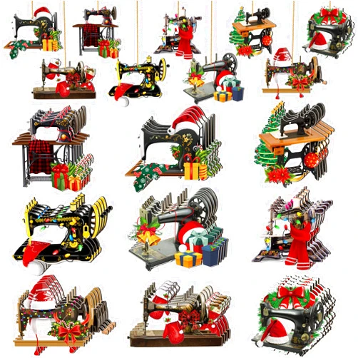 Woanger 36 Pcs Sewing Machine Christmas Tree Ornaments Sewing Machine Ornaments Wooden Decorative Christmas Hanging Decorations for Vintage Holiday Decor Xmas Tree Fireplace Home Decorations Gifts, 9 Styles