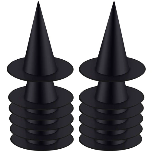 Aneco 12 Pcs Halloween Black Witch Hats Costume Hanging Wizard Hats Bulk Halloween Hanging Witch Hat Decoration Cosplay Costume Accessory Caps Floating Home Yard Porch Decor for Party