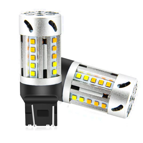 OPPBUY 7443 Switchback LED Bulbs Built In Canbus Resistor with Cooling Fan,Amber Turn Signal Light,White Side Light,12-24V,360 Luminous,2PC Pack Bulb for 7443 Standard Socket