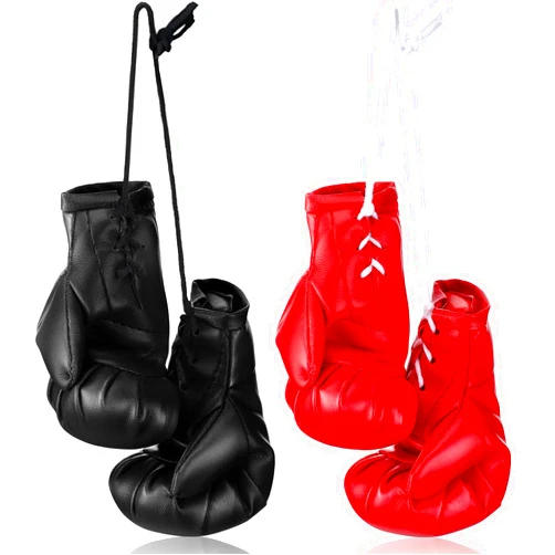 Zhanmai 2 Pairs Mini Boxing Gloves for Car Mirror Miniature Punching Gloves Boxing Party Favors Holiday Christmas Ornament Hanging Decoration for Home Car Accessories Bag Keychain(Black, Red)
