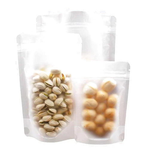 MYANGHAOT 50 Pack Matte Frosted Clear Zipper Food Bags, MYANGHAOT Stand Up Pouch Bag Resealable Stand Up Candy Bags, Snack Food Tea Packing Dried Fruit Pouches (5.51