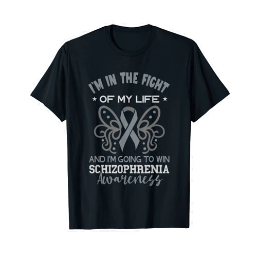 Silver Ribbon Warrior Schizophrenia Disorder Schizophrenia Awareness I'm In The Fight Silver Ribbon T-Shirt