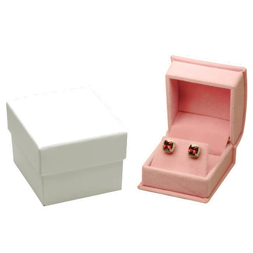 The Jewellery Pak Pink Color Luxury Velvet Stud Earring Gift Box...Comes with an Extra White Packer Box(Jewelry Not Included)