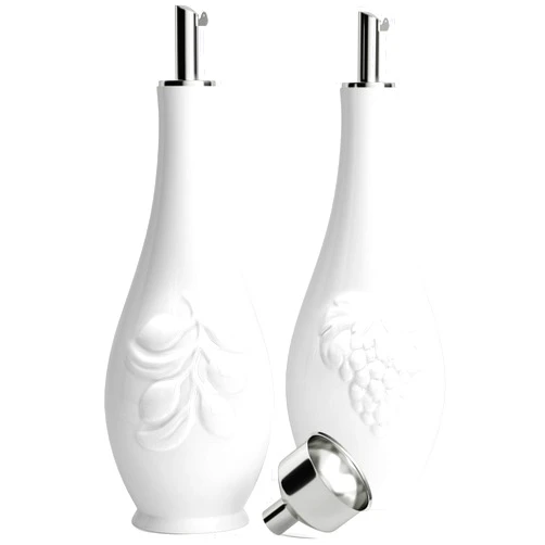 HOMBENE DINNERWARE NOT ONLY FOR DINNER Porcelain Oil and Vinegar Dispenser Set, 11 oz Olive Oil Dispenser Bottle for Kitchen, Ceramic Cooking Oil Container, Oil Cruet w/Funnel, Dripless Spout, 300ml, 2 Pack