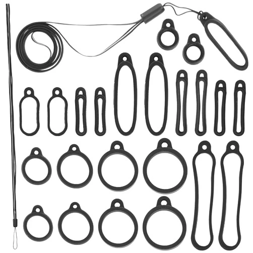 CRASPIRE 10 Sizes Anti-Lost Silicone Rubber Rings Set 8-58mm 20Pcs Adjustable Ring with 1Pc Lanyards Strap Pendant Necklace Fixing Holder Soft Protective Replacement Multipurpose Keychain