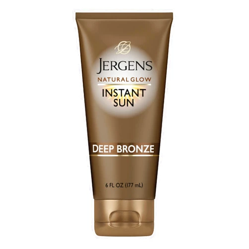 Jergens Natural Glow Instant Sun Sunless Tanning Moisturizer + Bronzer, Self Tanner, Deep Bronze, for Natural-Looking Tan, 6 Ounce