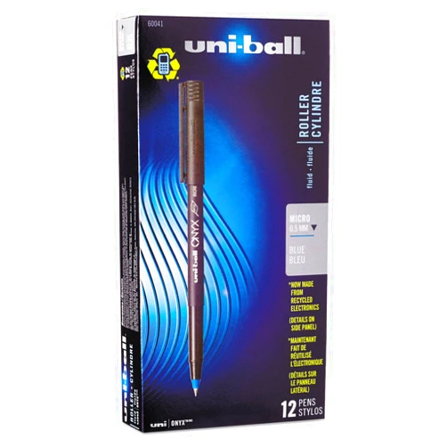 uni-ball 60041 Onyx Roller Ball Stick Dye-Based Pen Blue Ink Micro Dozen