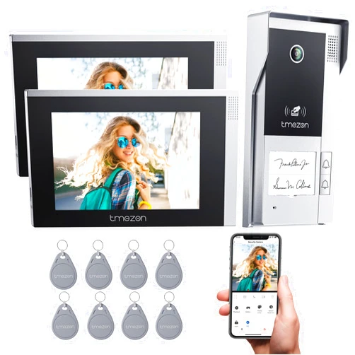 TMEZON Wireless WiFi Video Doorbell Intercom System 2 Unit and Monitor Door Phone IP 4 Wire 7 Inch Entry 1080P Camera Night Vision,Support Remote Unlock Door Release,Snapshot,Tuya