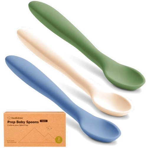 KeaBabies Silicone Baby Spoons, Self Feeding 6-12 months - 3-Pack Baby Weaning Eating Utensils, Toddler First Food Training Spoon, Infant, Kids Feeding Supplies Essential Set, Dishwasher-safe (Slate)