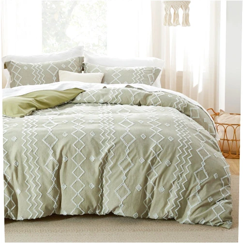 Bedsure Boho Duvet Cover Queen - Cationic Dyed Tufted Duvet Cover, 3-Piece Shabby Chic Boho Bedding Duvet Cover for All Seasons (Olive Green, Queen, 90