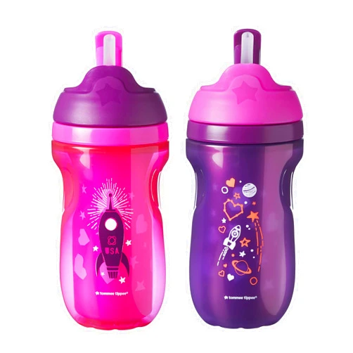 Tommee Tippee Insulated Toddler Straw Sippy Cup Tumbler | 12+ Months, Pink & Purple – 2 Count