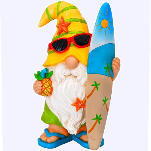 Mood Lab Garden Gnome - Surfer Gnome Figurine - 9.1 Inch Tall Funny Lawn Statue - for Outdoor & House Decor