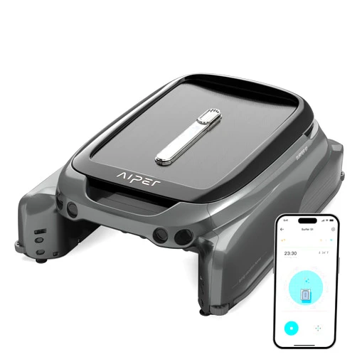AIPER Solar Pool Skimmer Pool Surface Cleaning Robot with APP Support, Solar Powered and DC Charging for Continuous Cleaning, Pool Temperature Monitor