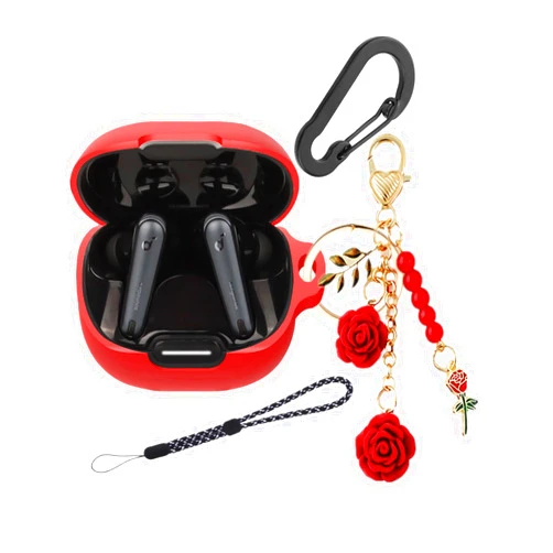 YQGFashbf Silicone Case for Anker Soundcore Liberty 4 NC with Cute Keychain Lanyard Shockproof Protective Cover Compatible with Earbuds Soundcore Liberty 4 NC Charging Box Case Cover for Women Men (Red)
