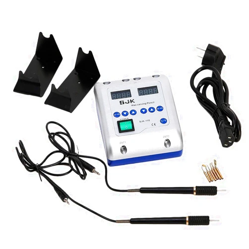 Smiledt Electric Waxer Carving Knife Machine Double Pen and 6 Wax Tip Pot for Dental Lab