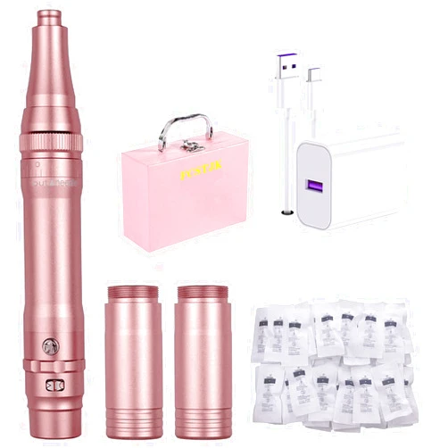 FCSTJK Wireless PMU Machine - Includes 2 Batteries - 20 1RL - Ombre Powder Brows Miroblading Shading Eyeliner Lip Microshading Pink Machine + 2pcs Battery + 20pcs Needles