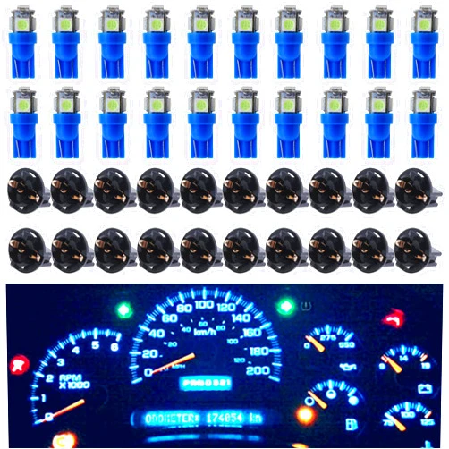GLOFE Ice Blue T10 LED Bulbs Dash Lights Dashboard Instrument Panel Cluster Gauge 2825 194 W5W Car Interior Lamp with Twist Lock Sockets PC195 PC194 PC168, 12V Extremely Bright, Pack of 20